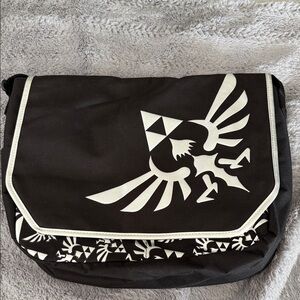 Black Messenger Bag with White Zelda  Triforce Winged Emblem